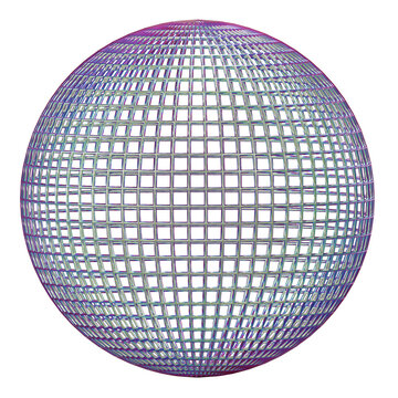 3D Iridescent Wireframe Grid Sphere on White Background