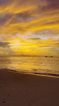 Slow Motion of Golden Sunrise Over Tropical Beach