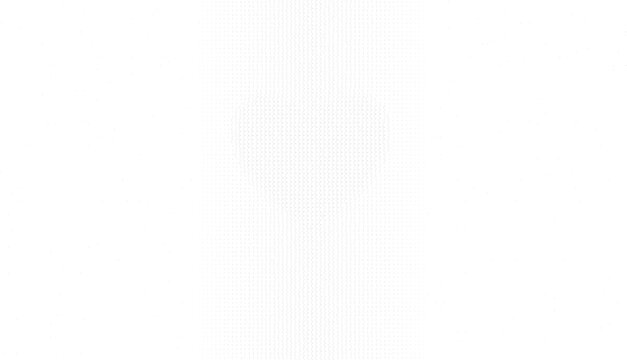 Heart shape formed by a halftone dot pattern on a white background, black and white abstract for romantic themes