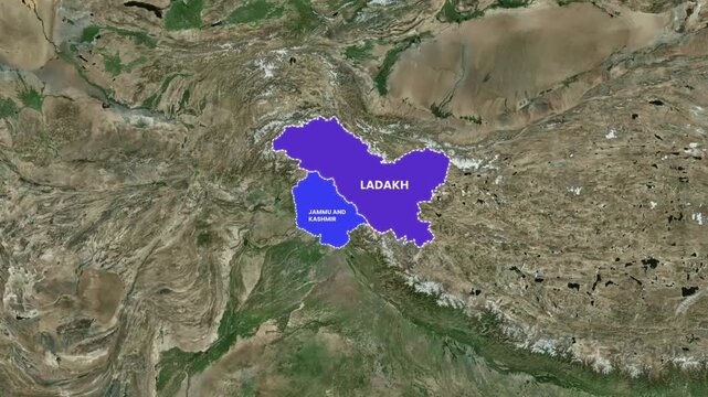 Jammu and Ladakh Union Territory Borders Highlighting on India Map Animation