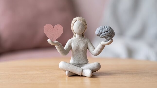 A creative figure balancing love and intellect, representing the harmony of emotional and rational thinking.