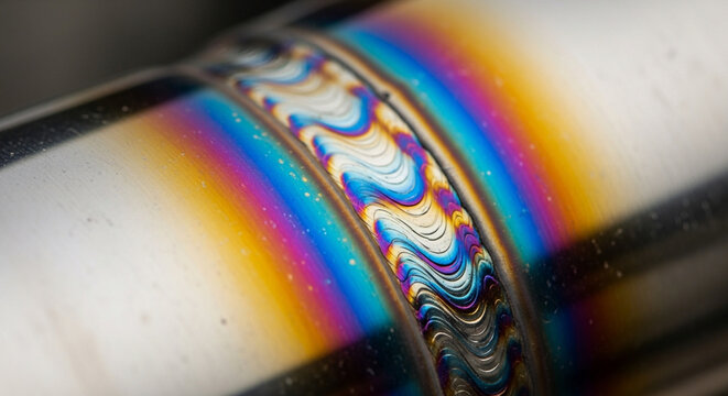 Colorful Weld Seam on Metal Pipe