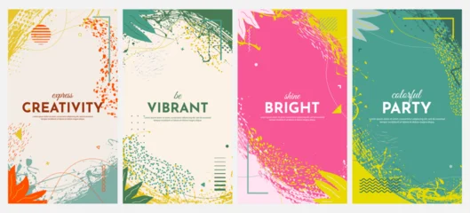 Vector illustration. Bright fresh vertical background. Paint brush strokes and hand drawn doodle elements. Trendy abstract color design for flyer, leaflet, coupon, voucher. Colorful summer style © VVadi4ka