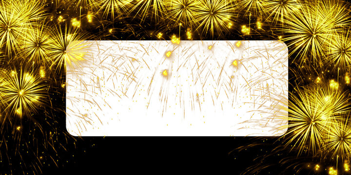 Festive Golden Fireworks Border with Blank Transparent Copy Space Frame