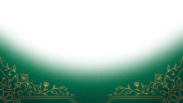Elegant Green Luxury Background with Gold Ornamental Flourishes and White Copy Space