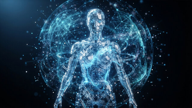 Abstract digital rendering of the human form surrounded by a glowing energy field, representing concepts of advanced technology, biological data, and scientific innovation