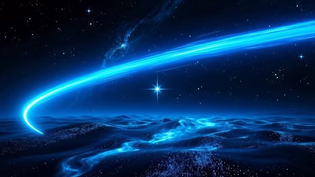 Bright blue arc across starry space