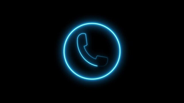 Glowing blue telephone animation graphics flash communication parameters across black screens. Mobile network helpdesk interfaces leverage this clean asset. The blue telephone animation glows.