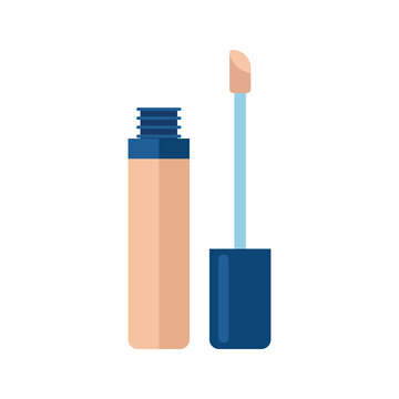 Flat vector illustration of a nude beige liquid concealer with applicator wand isolated on transparent background. Modern cosmetic makeup product icon suitable for beauty, skincare, fashion, salon bra