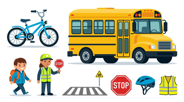 School Transportation and Safety Education Vector Illustration for Students