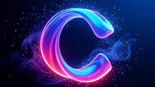 Abstract c shape with blue and pink glow