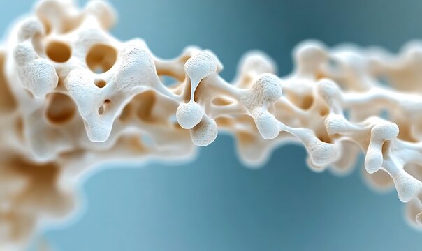 Microscopic view of bone tissue structure showing porous spongy texture for medical research study.