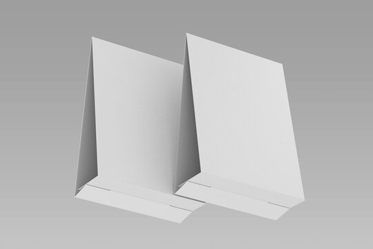 white blank 4x6 inch vertical paper table tent menu card studio lighting realistic mockup 3d render floating view