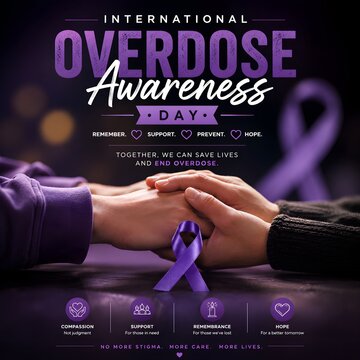 Hands holding ribbon for overdose awareness day