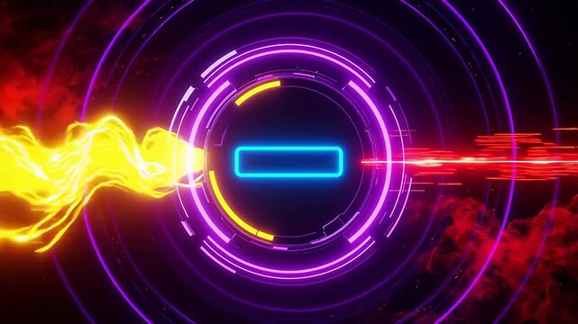 Neon energy clash with purple ring and lightning