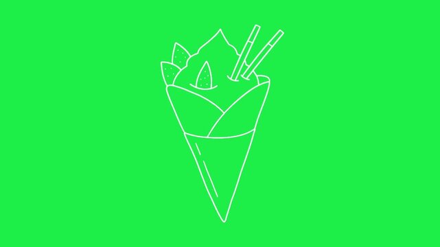 white line art sweet crepe cone icon vector illustration on green screen background for chroma key video editing