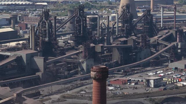 Aerial view of industrial steel mill complex