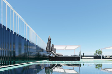 Fototapeta premium Modern pool terrace with minimalist architecture