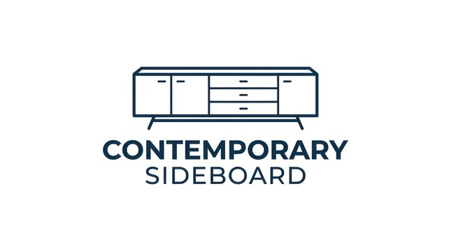 Contemporary sideboard furniture logo. Minimalist vector icon for interior design branding.