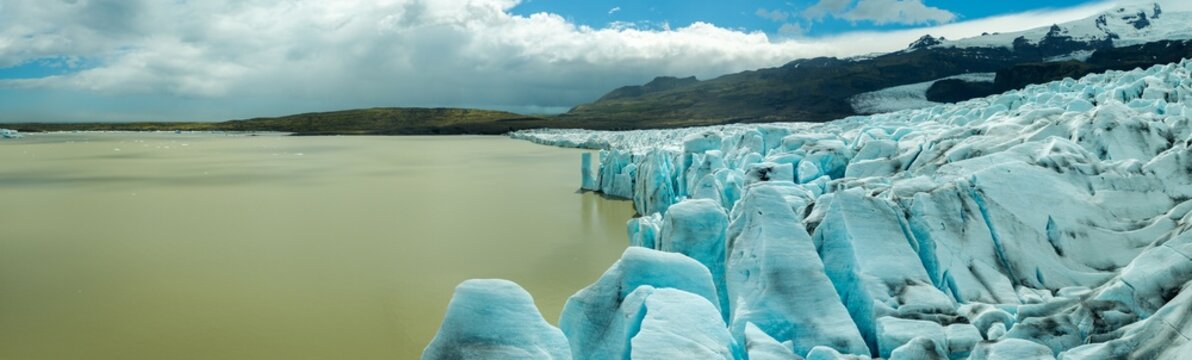Aerial View of Massive Iceland Glacier and Glacial Lagoon