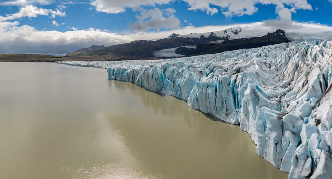 Aerial View of Massive Iceland Glacier and Glacial Lagoon