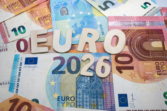Euro currency, banknotes, and the inscription "Year 2026".
