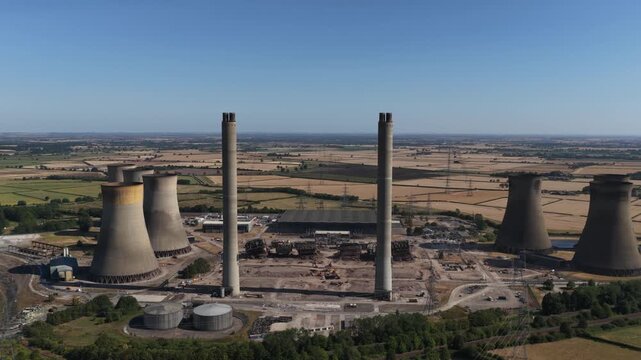 Aerial view of West Burton power stations on the River Trent