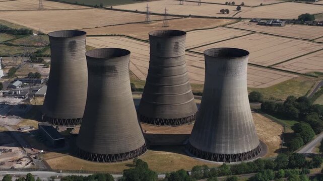 Aerial view of West Burton power stations on the River Trent
