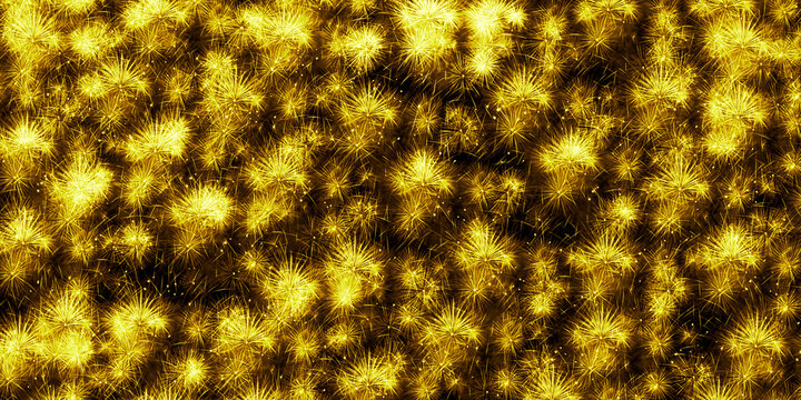 Golden Sparkles and Firework Bursts Abstract Background Texture