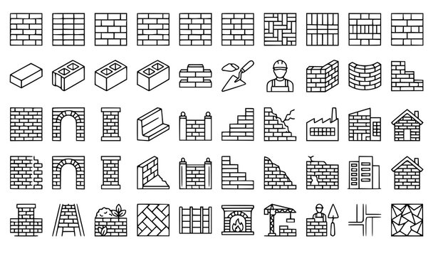 Seamless Brick Wall Outline Pattern Editable Line Vector Icons