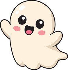 Obraz premium Cute Kawaii Ghost Halloween Cartoon Icon Vector Illustration