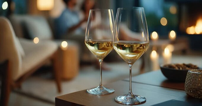 White wine glasses cozy interior