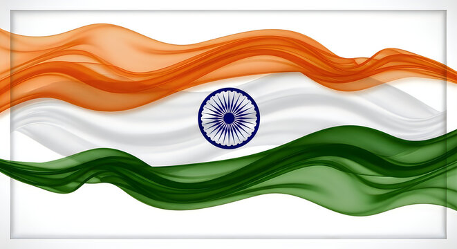 Indian national flag waving in wind. Vibrant tricolor banner with Ashoka Chakra symbol for independence and unity.