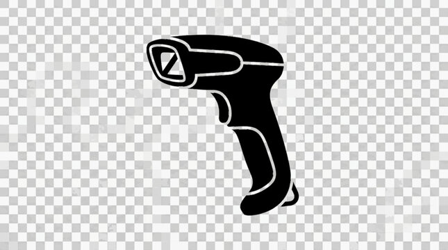 Handheld barcode scanner icon vector illustration, black POS cashier code reader silhouette, isolated object