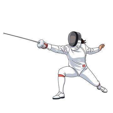 Female Fencing Athlete Lunging Forward With Foil Weapon