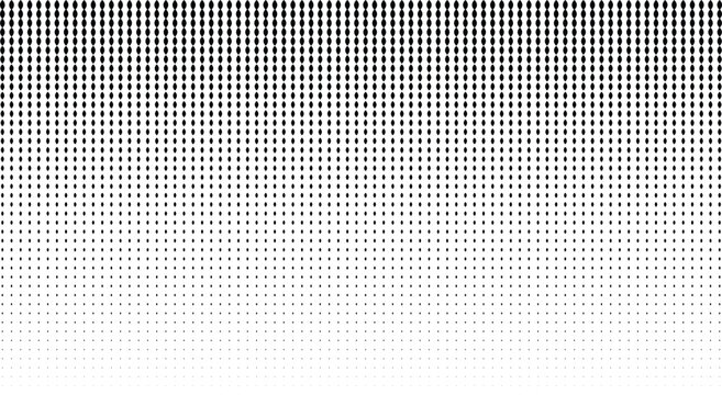 Monochrome halftone pattern with vertical oval dots transitioning from dense black to sparse white, geometric background texture