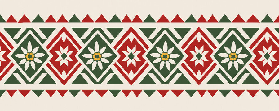 Decorative border pattern with diamonds and stylized edelweiss flowers.