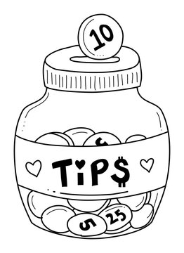 Donations illustration. Tip jar vector drawing.