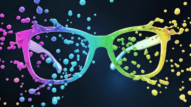 Creative sunglasses art with vibrant colorful paint splash effect in modern digital rendering