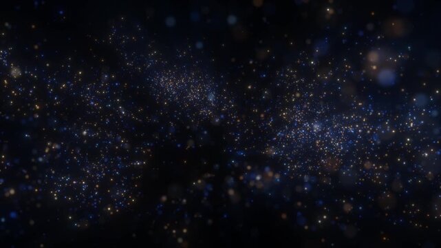 4K Blue and Golden Particle Background with Glowing Sparkles and Stardust. Abstract Motion Graphics Background Video, 2160p