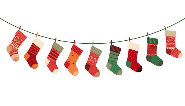 christmas socks hanging on a clothesline