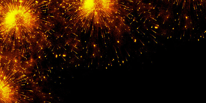 Festive Golden Fireworks Explosion Frame with Copy Space on Black Background for New Year or Diwali Celebration Banner