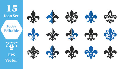 Fleur de lis decorative symbol icon set for graphic design with heraldic © Abu Sufian