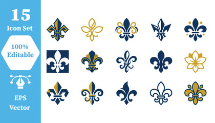 Decorative fleur de lis heraldic icon set for creative projects with heraldic © Abu Sufian