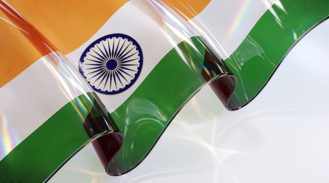 Wavy Abstract Glossy Indian Flag Design With Radiant Light Reflections and Shiny Texture for National Holidays and Patriotic Celebration Themes