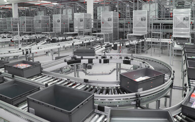 Fototapeta premium logistic warehouse. packing line in a logistics warehouse