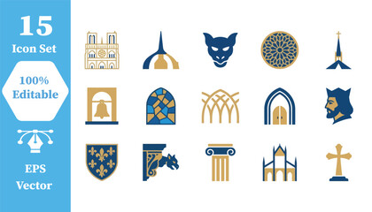 Fototapeta premium Gothic architecture and cathedral icon set for historical design with cathedral