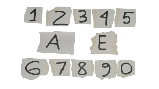Set of black and white numbers and letters on a grid