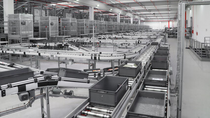 Fototapeta premium logistic warehouse. packing line in a logistics warehouse