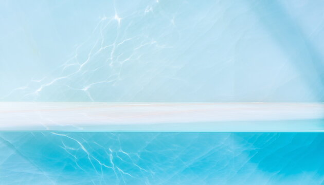 Crystal clear water surface with light reflections and blue ocean stage 水光が差し込む透き通った青い海面と透明感あふれる舞台背景イラスト素材